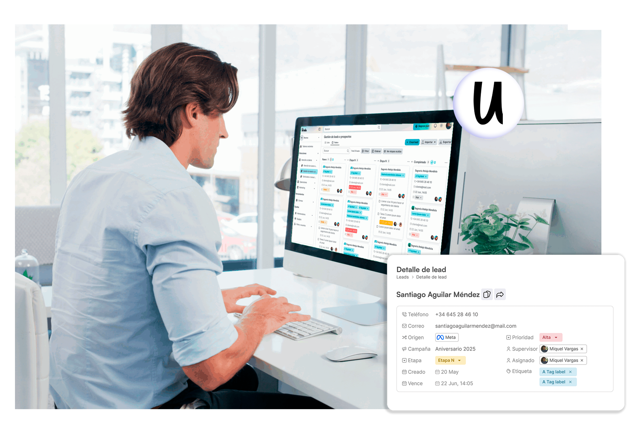 Panel de Unelia con flujo visual y trazabilidad por acción